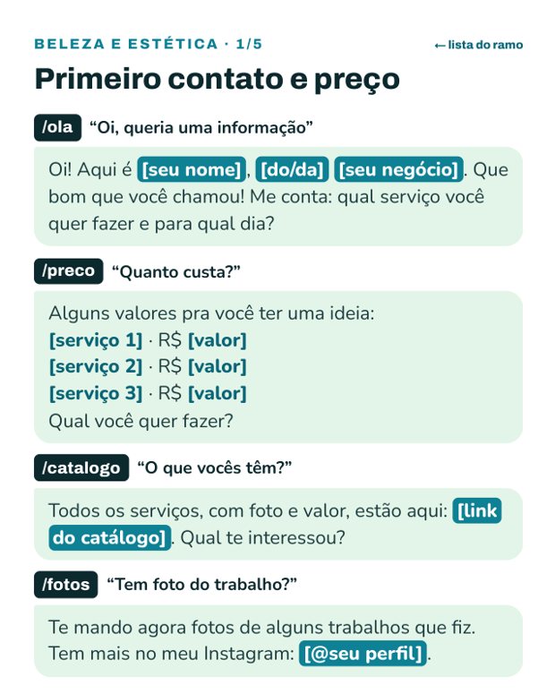 Página do guia Respostas rápidas, ramo beleza